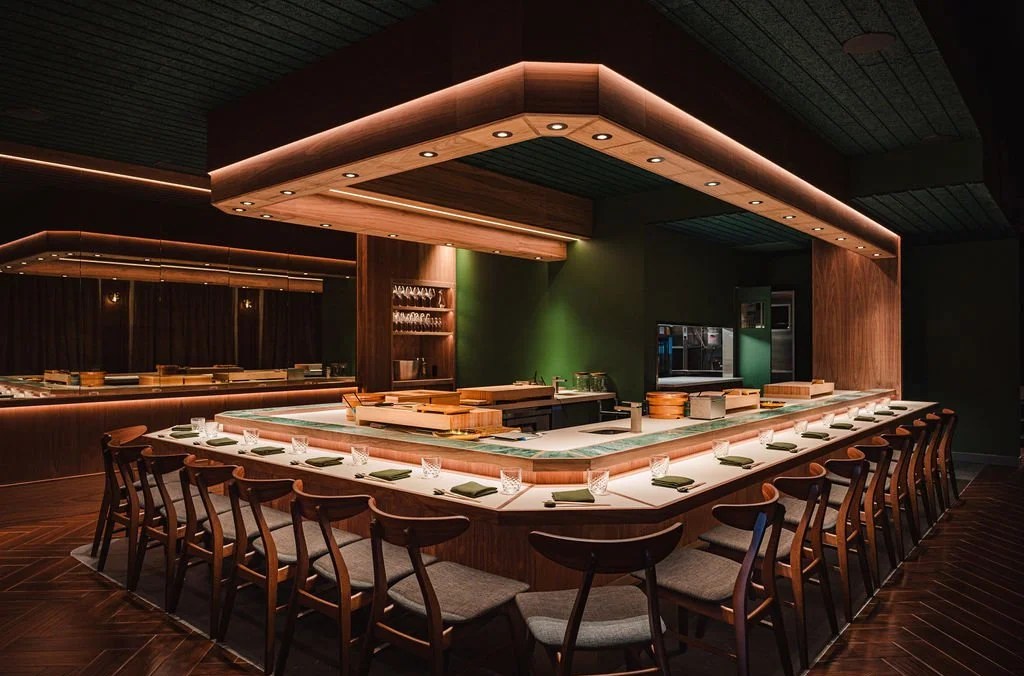 A restaurant counter omakase space.