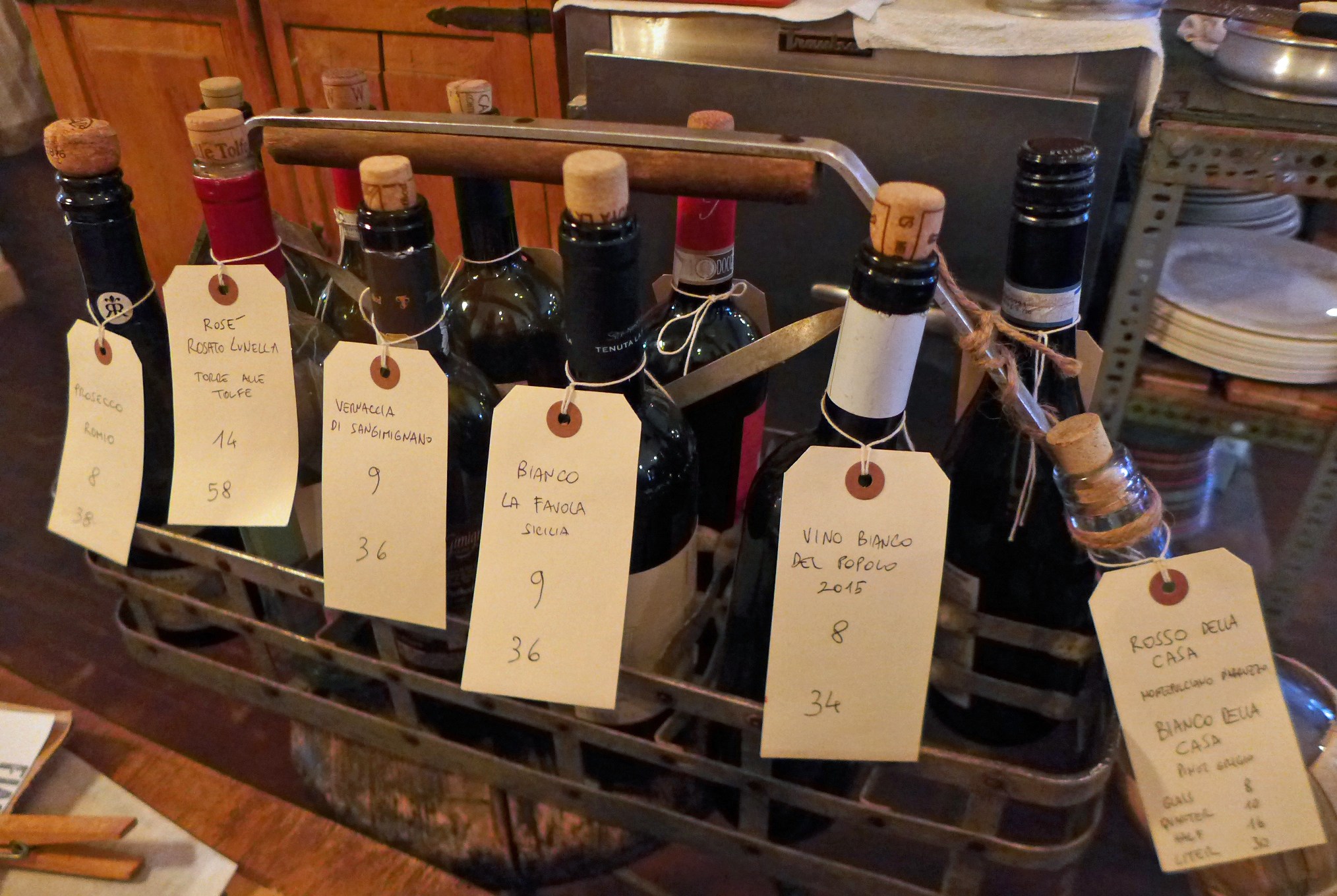 The wine rack at Fiaschetteria Pistoia