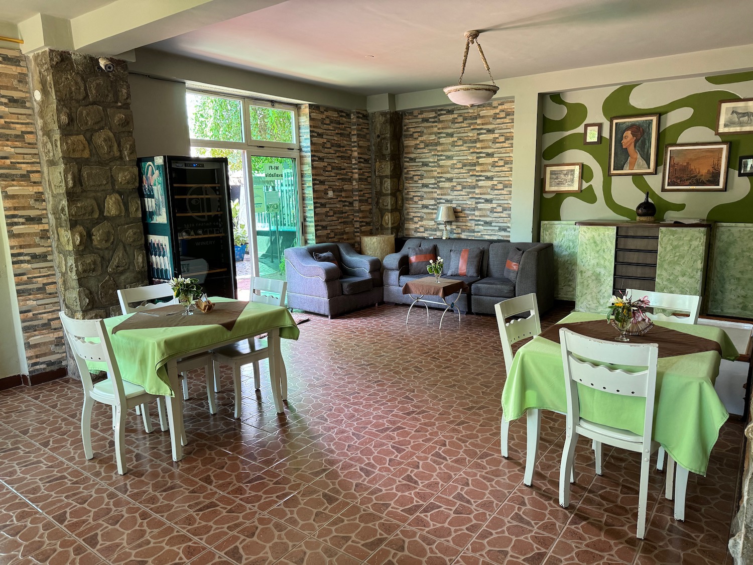 a room with a couch and table