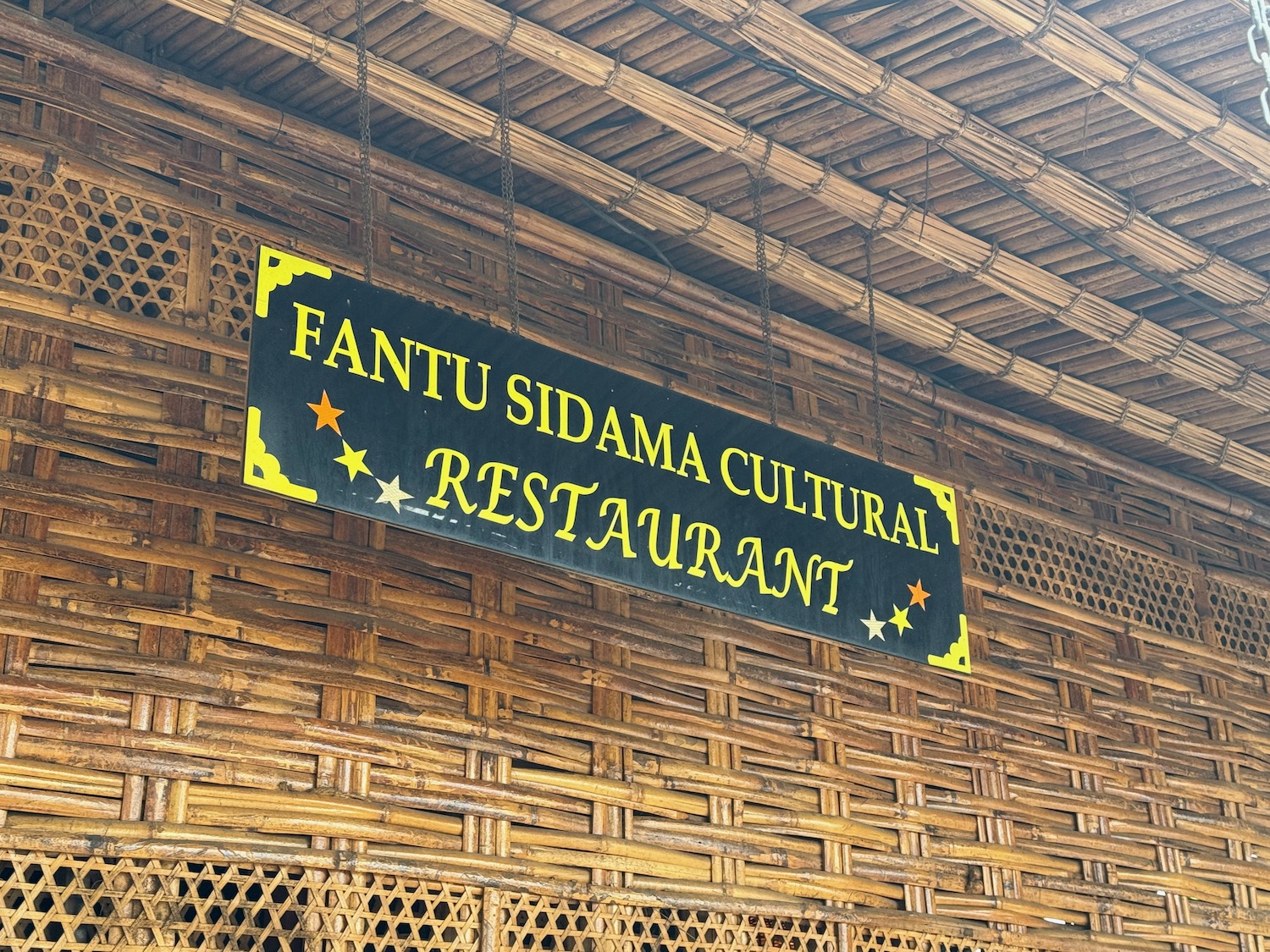 a sign from a ceiling