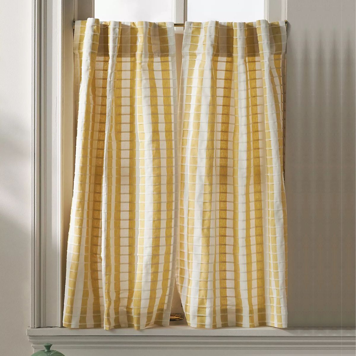 Yellow gingham cafe curtains