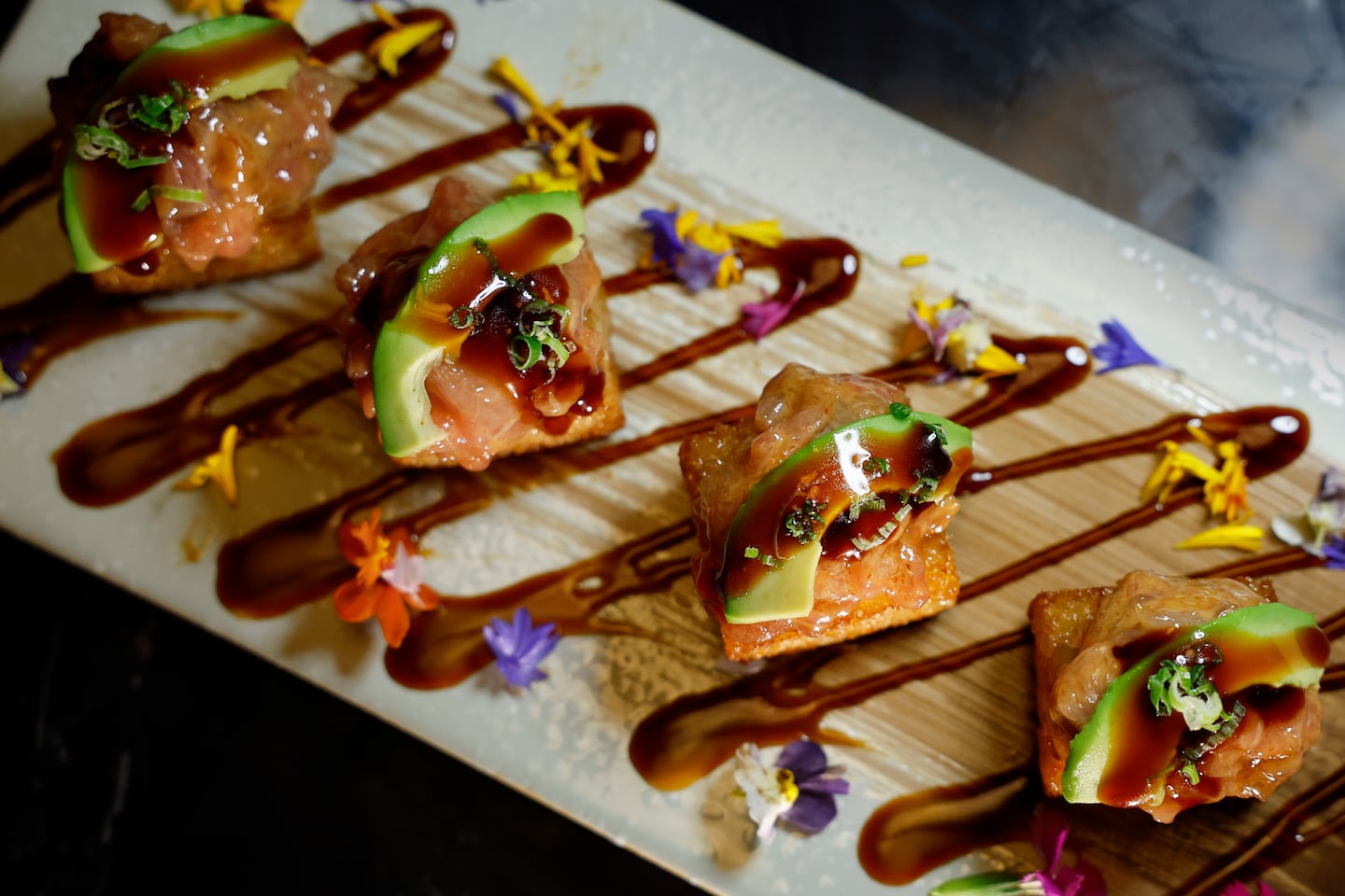 The toro truffle crispy rice with avocado, truffle kabayaki and spicy mayo at Miso Mozza.