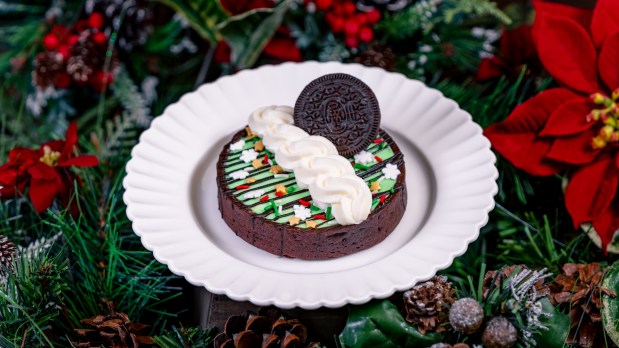 Peppermint Chocolate Tart available at Plaza Inn on the new holiday menu at Disneyland. (Courtesy of Disneyland)