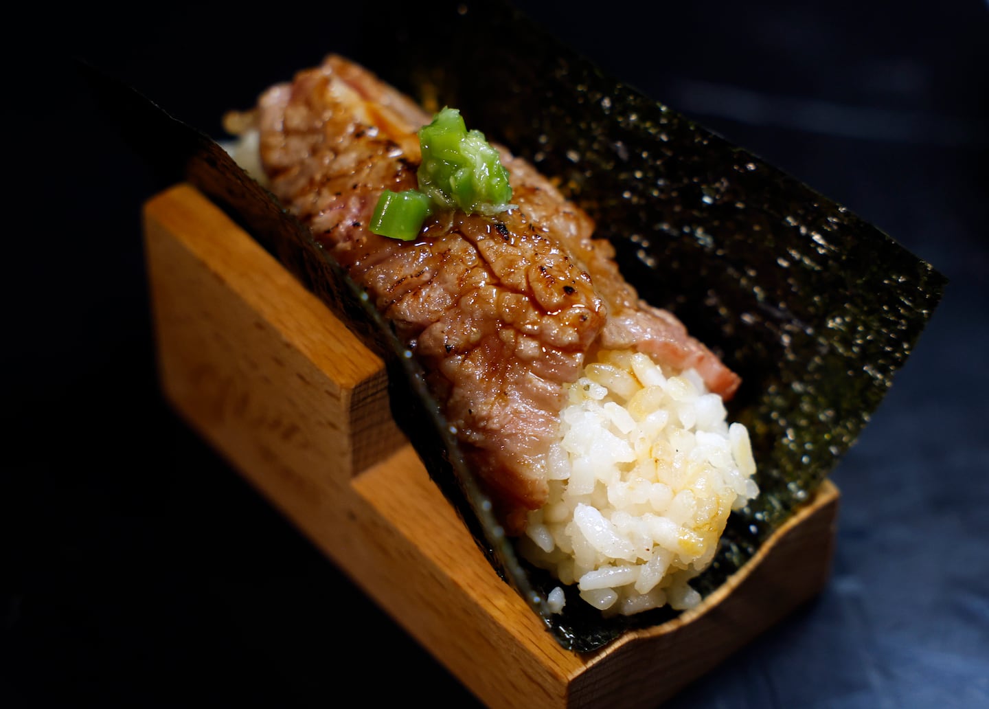 The A5 wagyu special hand roll at Miso Mozza.