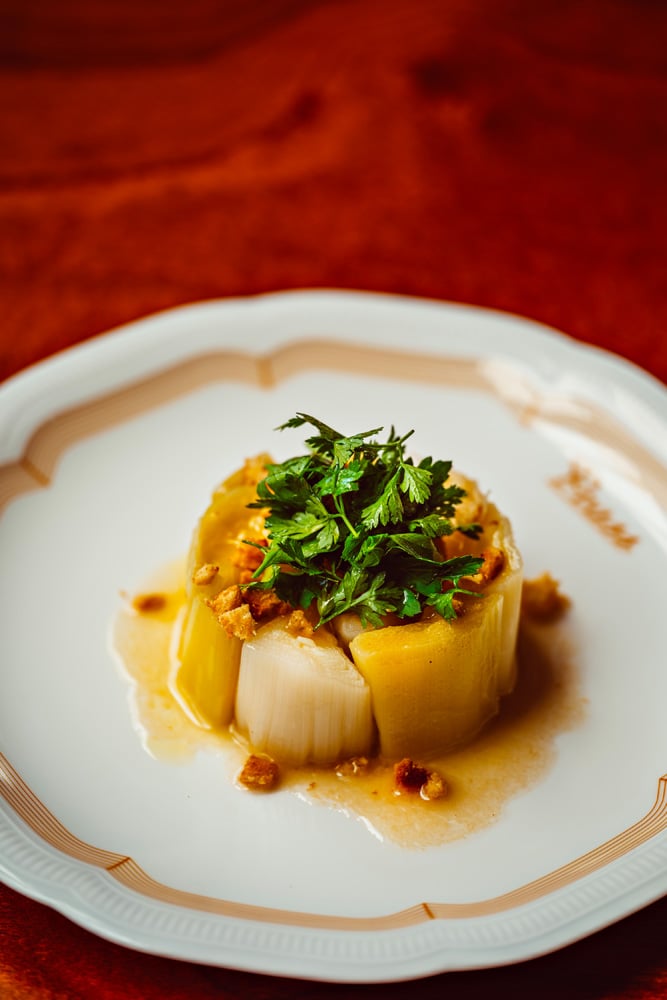 Leeks in vinaigrette at the brasserie Brass in Saint-Germain-des-Prés