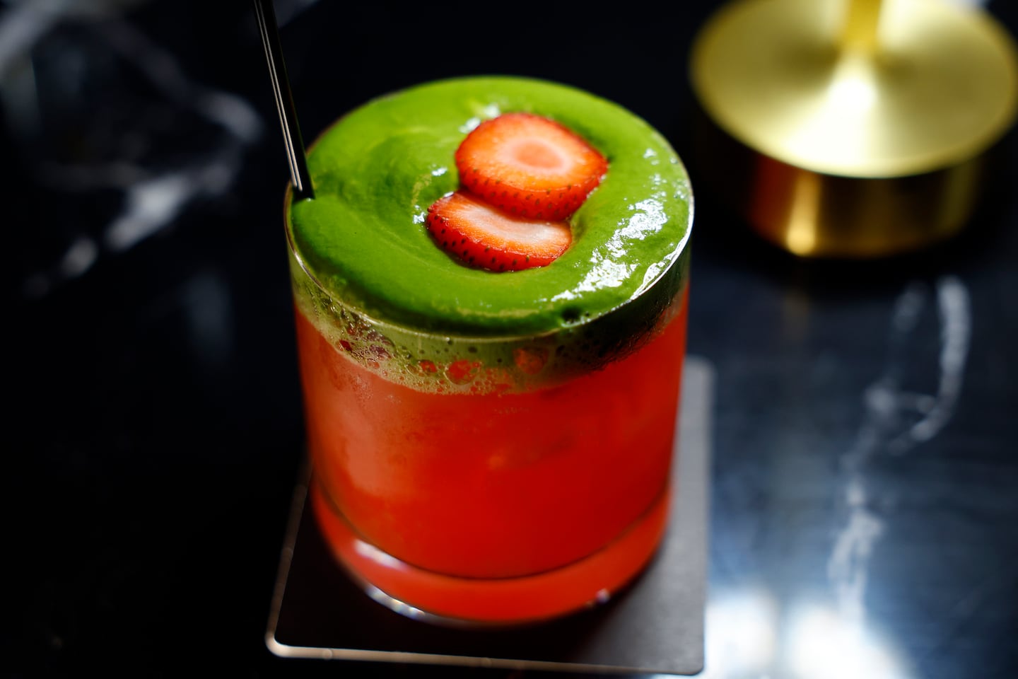 The miso matcha strawberry margarita at Miso Mozza in Providence.