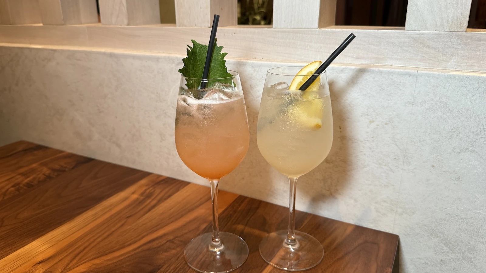 strawberry shiso spritz and Greek rose