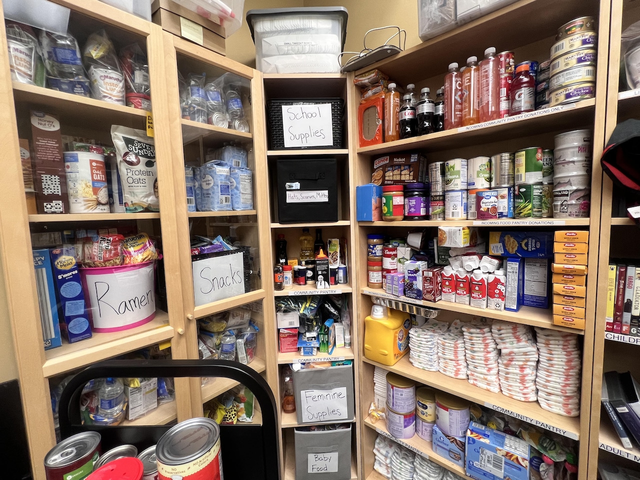 Shelves of non perishable food items