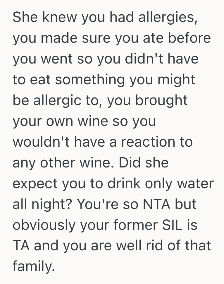 Screenshot 2025 10 14 at 12.43.12 PM House Guest Brought Her Own Wine To A Family Party To Avoid Triggering Her Food Allergies, So Her Sister In Law Accused Her Of Insulting Her As A Host