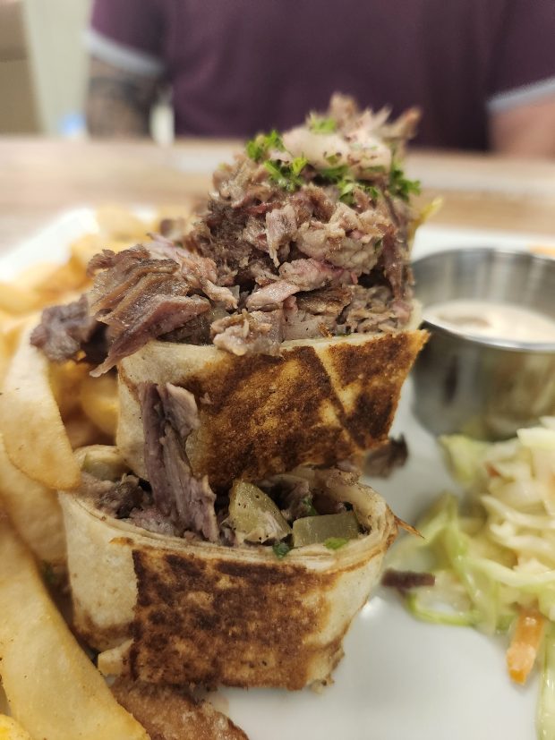 Arabi beef, delish with a smidge of tahini, or garlic sauce in regular or spicy (Amy Drew Thompson/Orlando Sentinel)