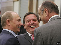 Vladimir Putin, Gerhard Schroeder and Jacques Chirac