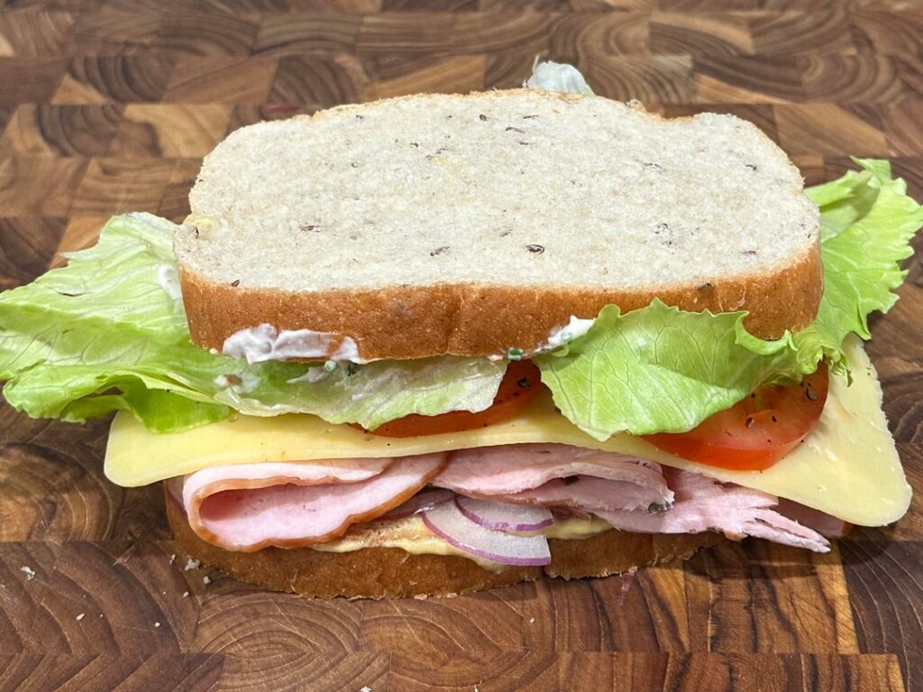 granny ham and baby swiss that was supposed to be on marble rye.