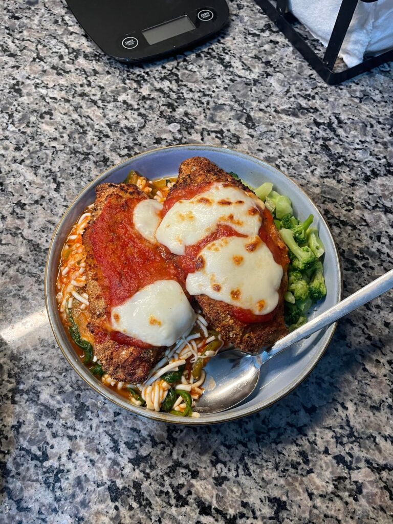 Chicken parm and egg white noodles 916 cals!!