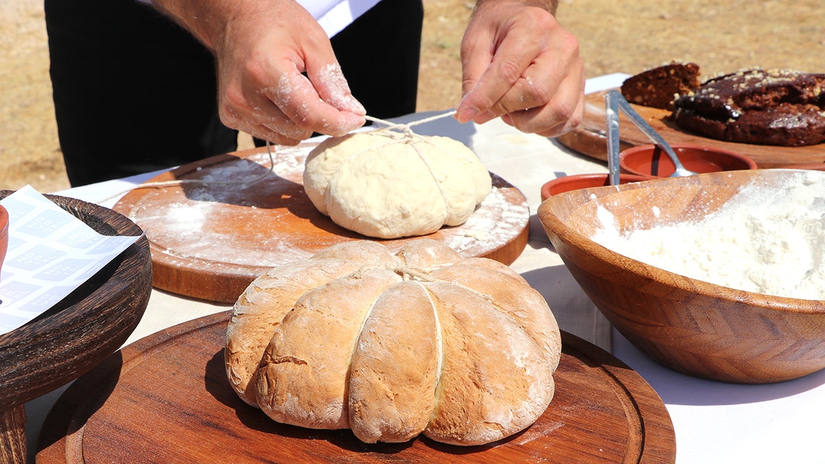 View of Pompeii bread tied with string