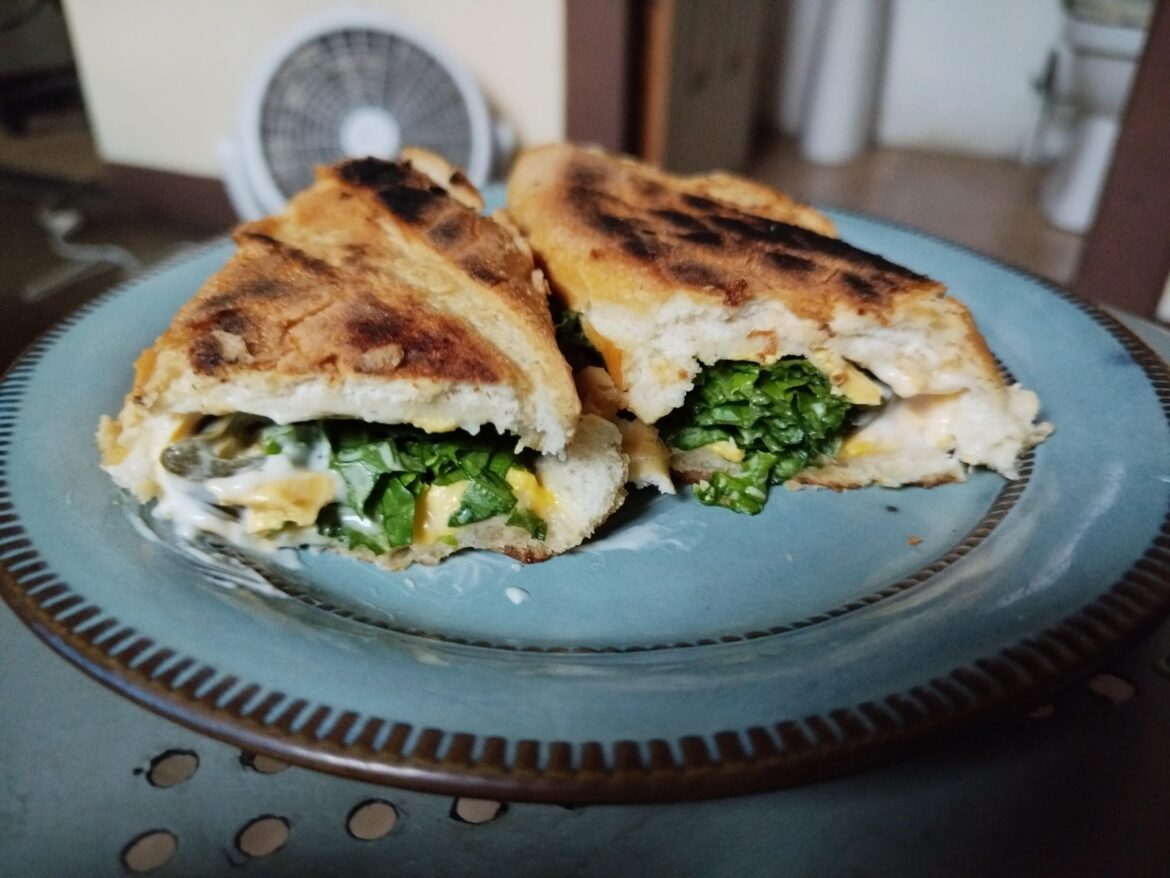 Cheese, lettuce, and jalapeño toast. Not bad at all.