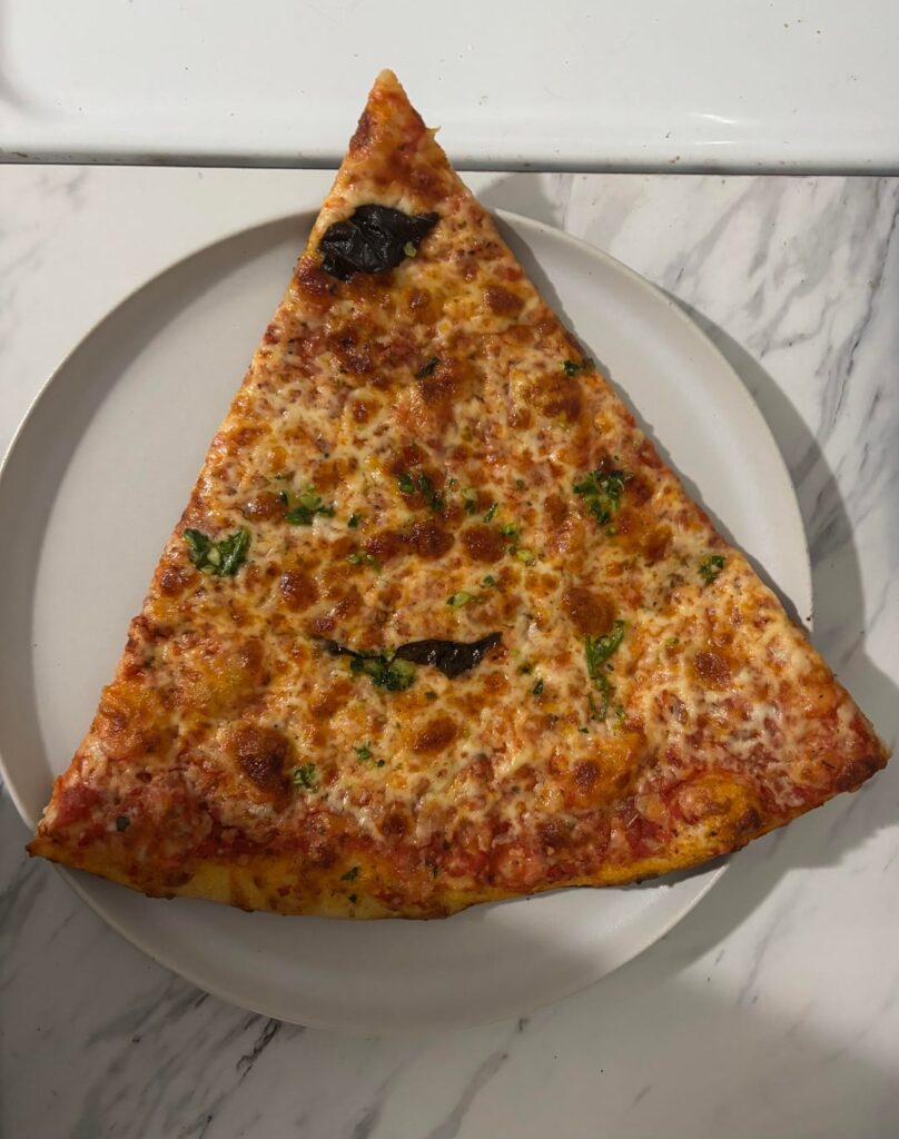 calories in this large thin crust margarita pizza slice?