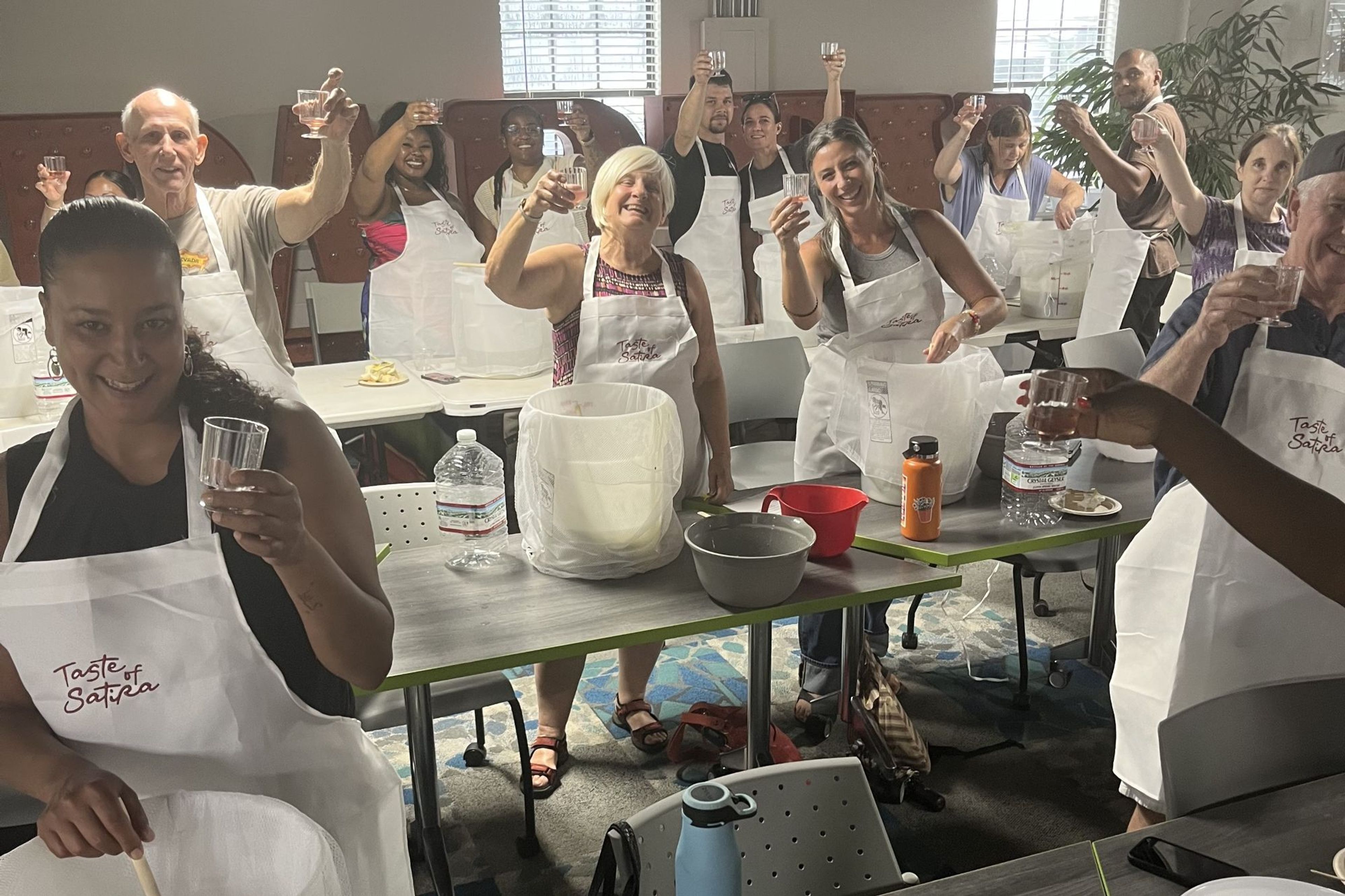 Participants at a wine-making class in Charleston, South Carolina,