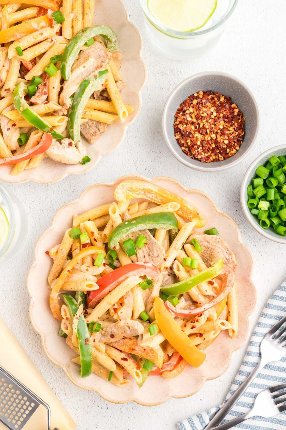 Rasta pasta on a plate.