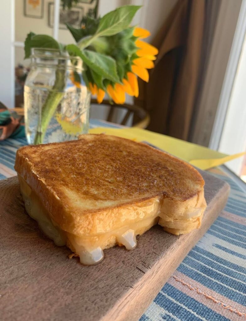 White cheddar and American on brioche i made from home