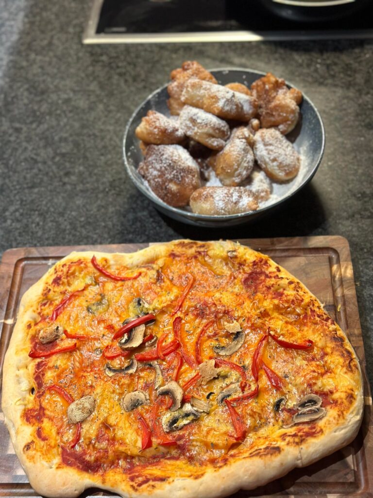 Made vegan pizza and vegan doughnuts today