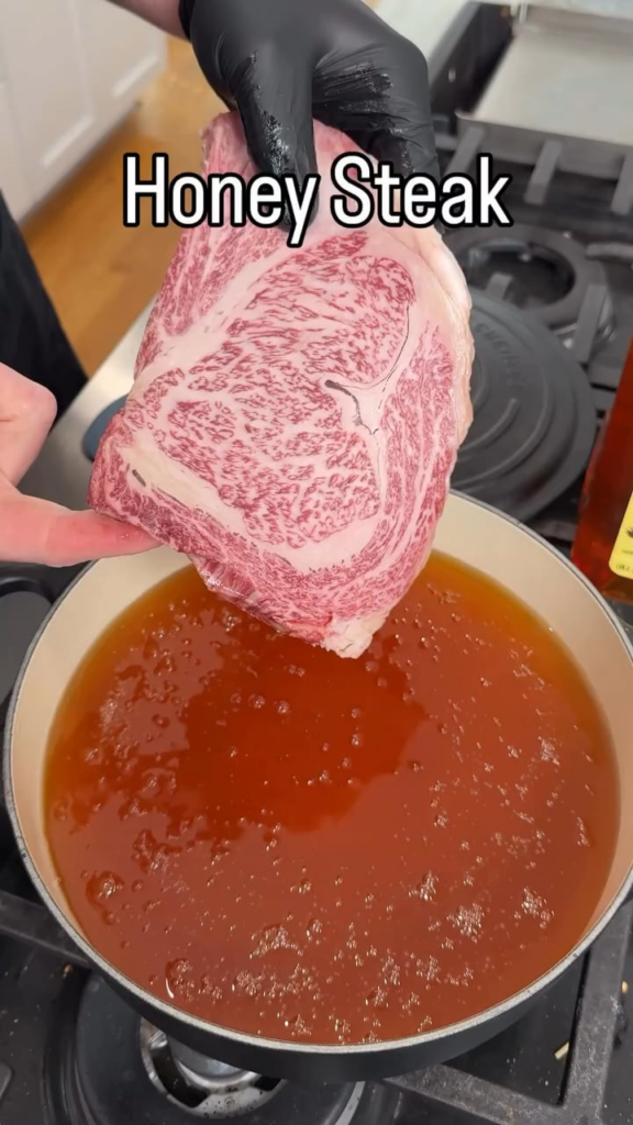 Wagyu steak cooked in honey