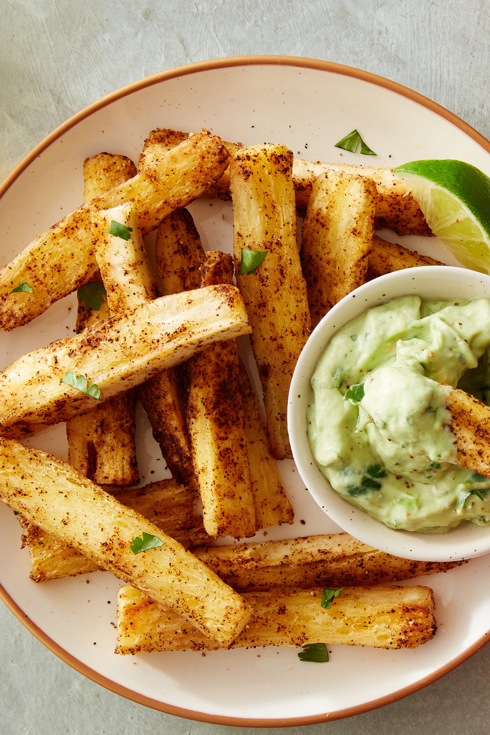 baked yuca fries with avocado dip
