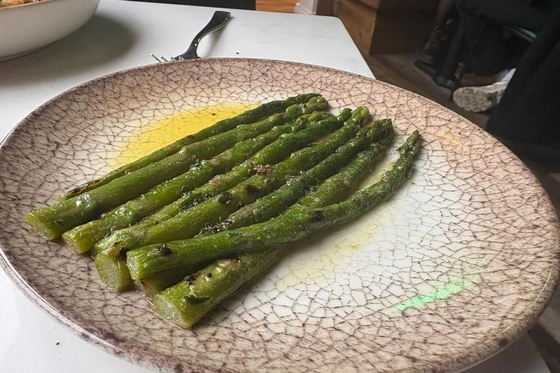 Grilled asparagus with anchovy butter at La Burrata
