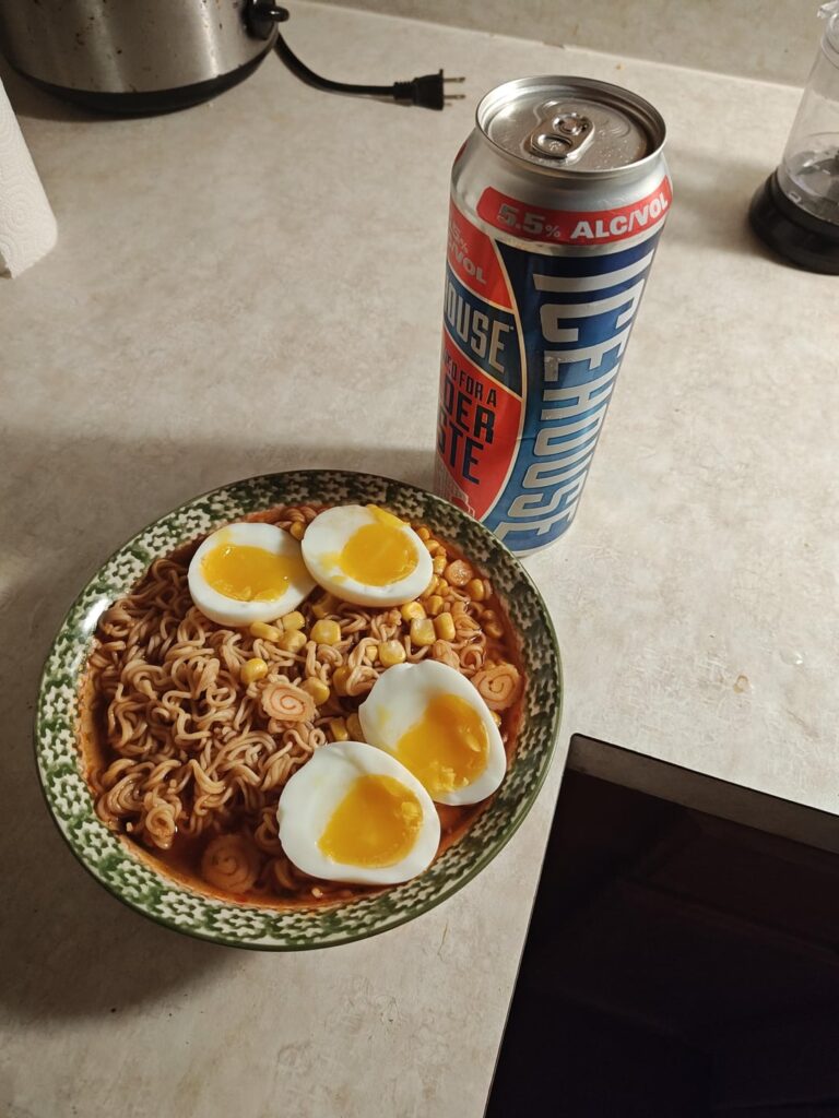 Instant Ramen w perfect 7 min soft boiled eggs, paired w a 2025 IceHaüs Instant Ramen w perfect 7 min soft boiled eggs, paired w a 2025 IceHaüs