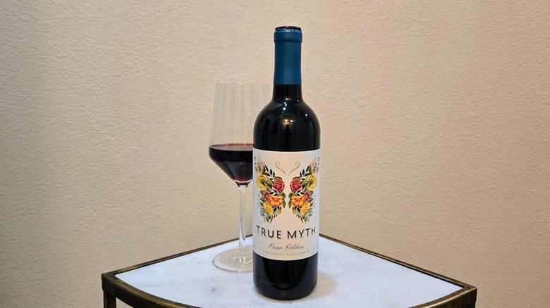 True Myth Paso Robles Cabernet Sauvignon with a glass filled with wine