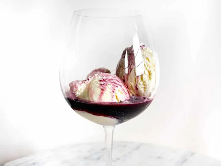 Port in glass with ice cream.