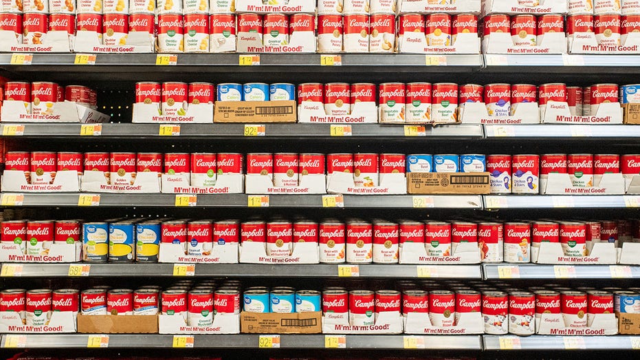 Campbell's soup is seen on shelves at a Walmart store.