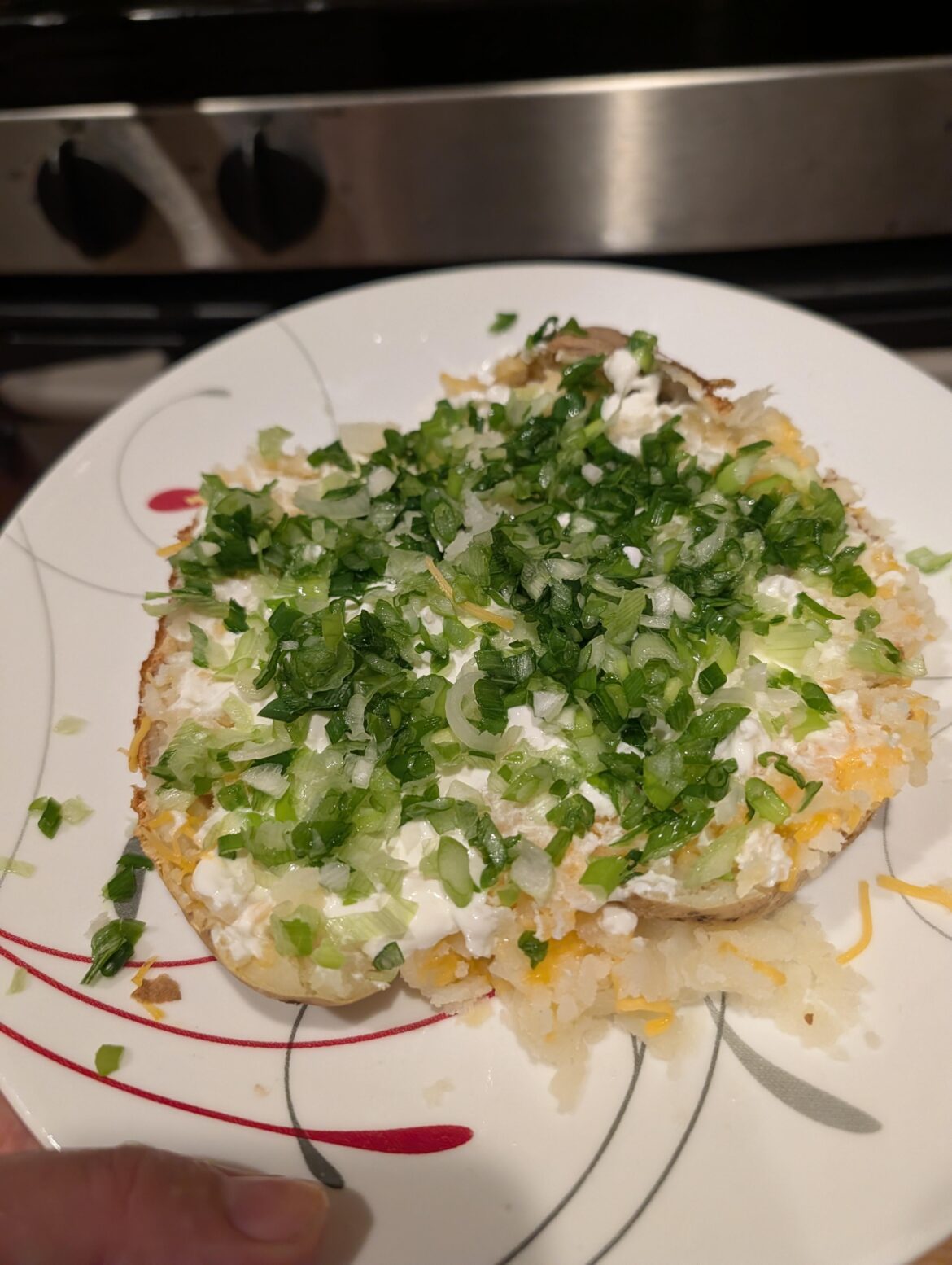 In case you were wondering, this is what 2 green onions looks like on single baked potato