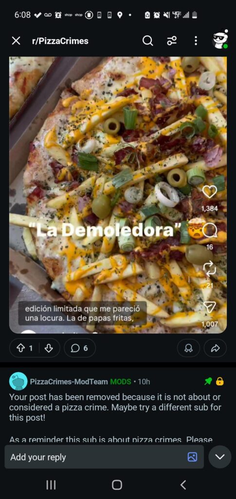 Pizza Crimes Mods being more pretentious than r/foodporn