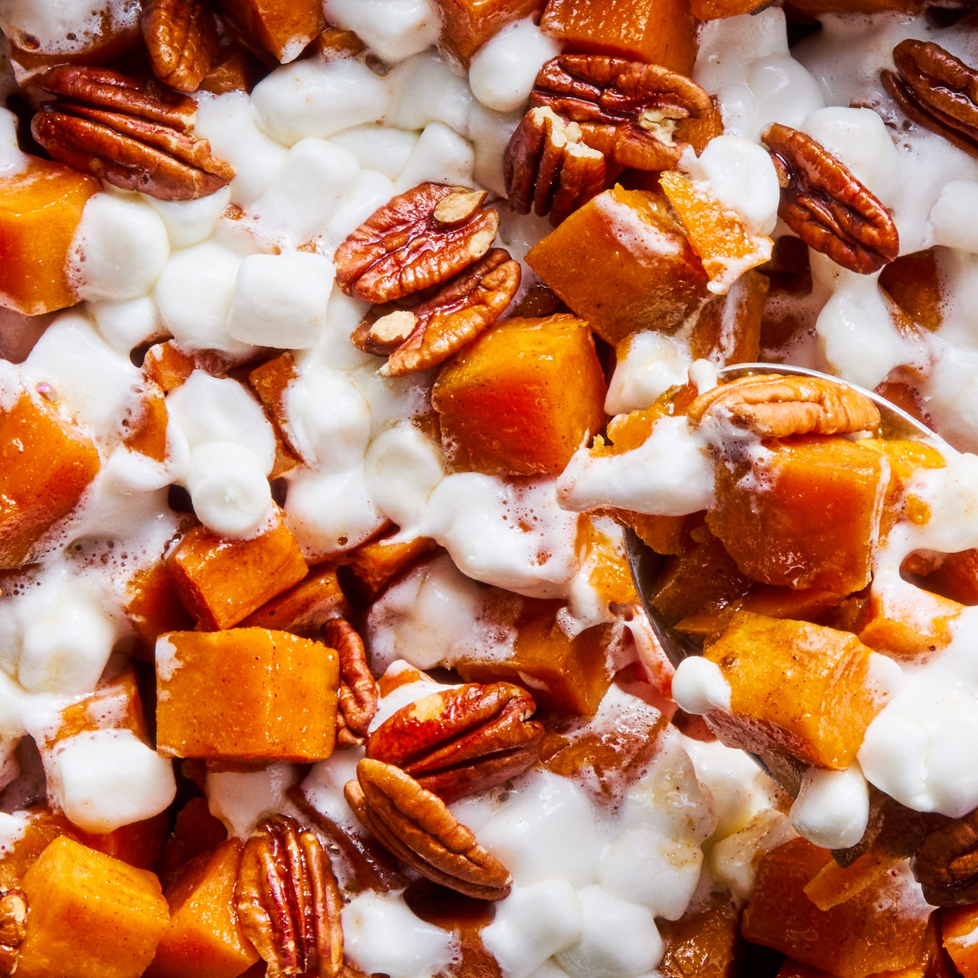 sweet potato casserole with marshmallows in a crockpot