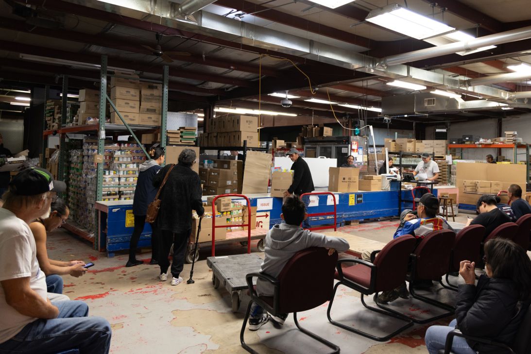 Community members at the Oglala Food Distribution Center in Pine Ridge, South Dakota, on November 4, 2025.