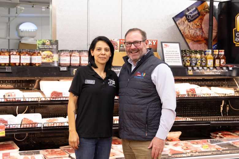Tameka Vocu, food manager; and RF Buche, owner of Buche Food Store inside Buche Food Store in Pine Ridge, South Dakota, on November 3, 2025.