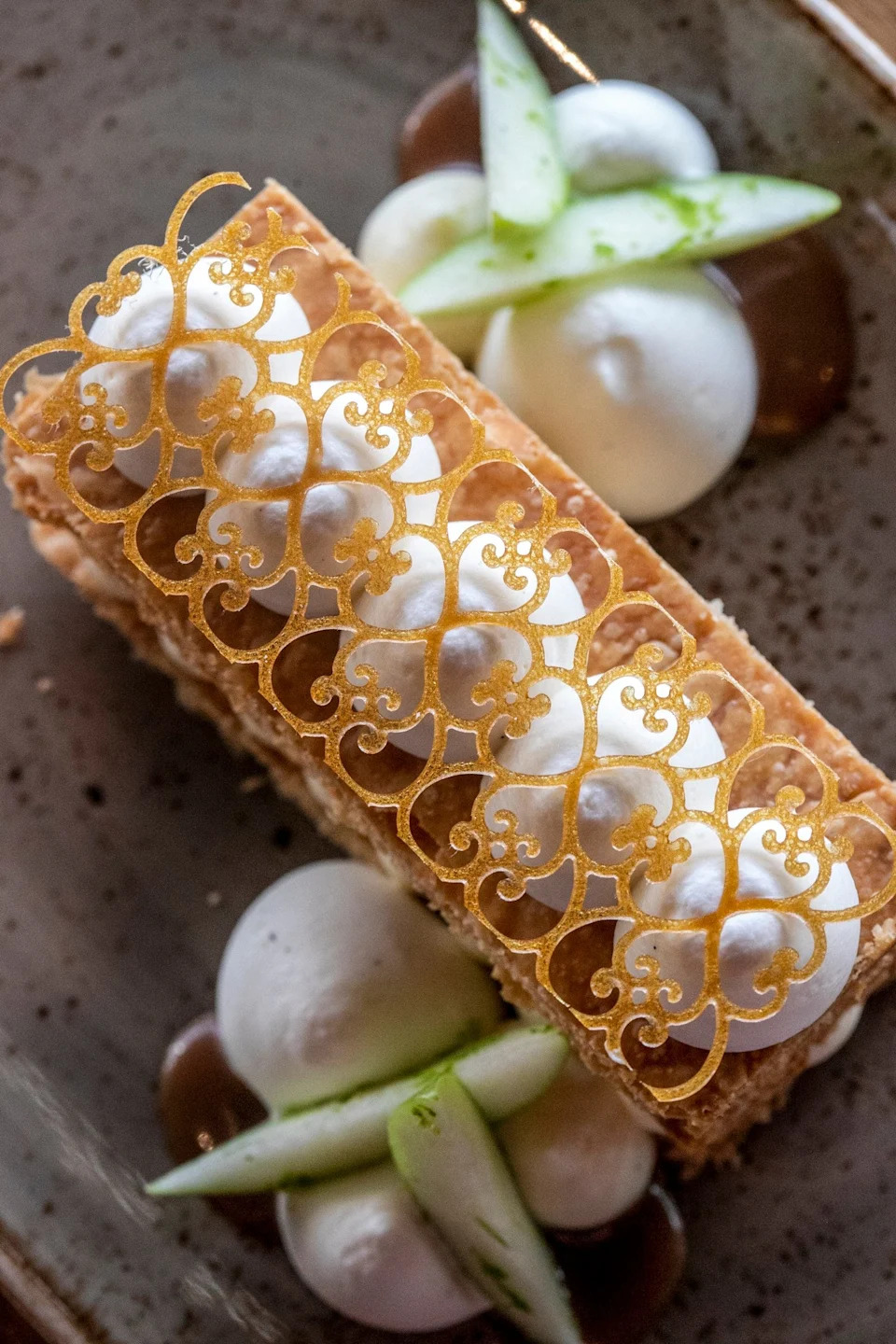 Mille-Feuille is a puff pastry with cinnamon apple and caramel now served at Coeur restaurant in Ferndale, Mich. on Friday, Feb. 9, 2024.