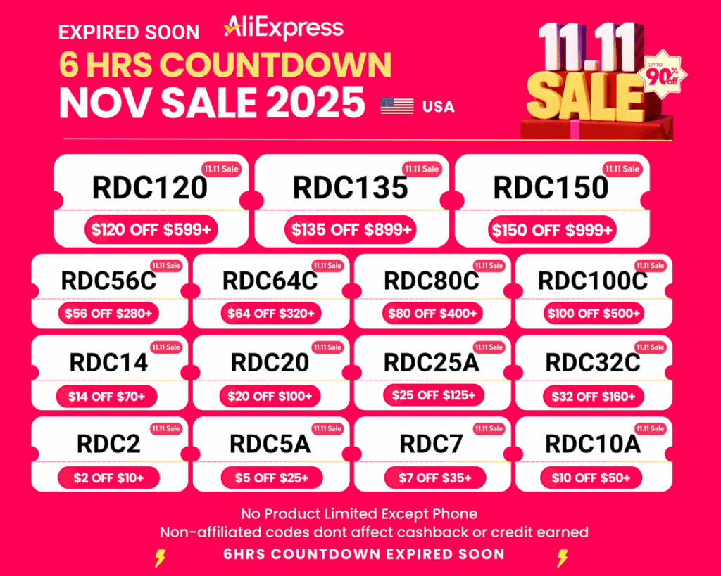 AliExpress 11.11 Sale Coupon + backup code  | USA 20% off New Coupon