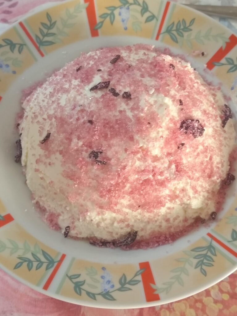 Salted kefir cheese with hibiscus salt