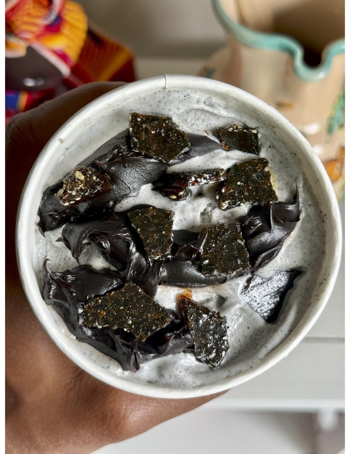 Toasted Black Sesame Ice Cream with Sesame Brittle and Black Cocoa Fudge