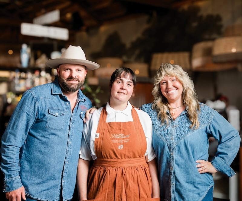 The Hillmont owners, and Auburn locals, Jordan and Melinda Minyard, standing with executive chef Ashley Strickler