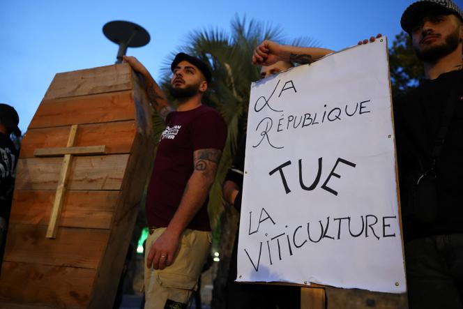 Protesters at a winegrowers' demonstration in the southern French city of Béziers on November 15, 2025. 