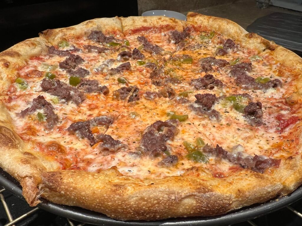 Illegal in at least 2 states and 1 country, presenting the Chicago Beef pizza, NY style, stretched to Neapolitan thinness 😑