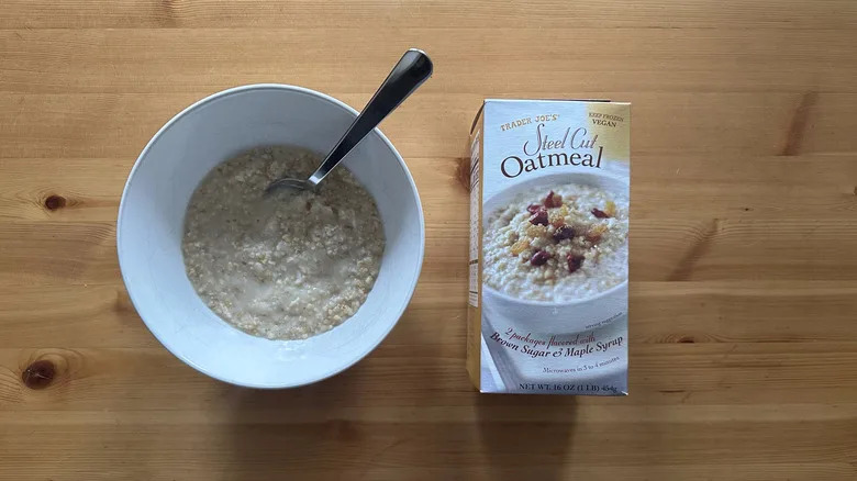 Trader Joe's Steel Cut Oatmeal in white bowl