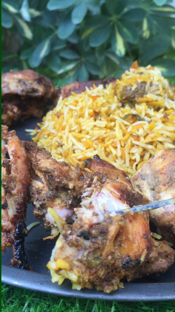Chicken broast with biryani