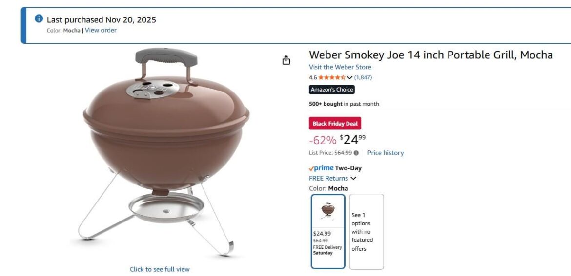 Black Friday Deal on Weber Smokey in Mocha @ Amazon