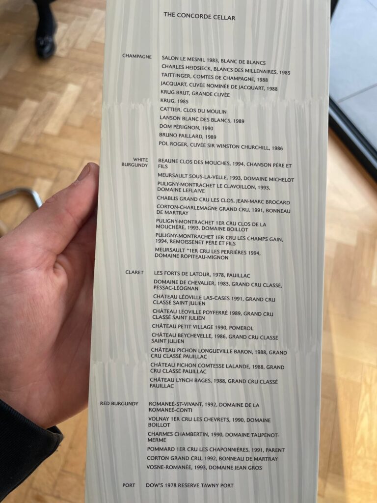Wine List on the Concorde