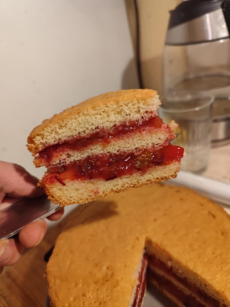 Sponge cake with plum tart