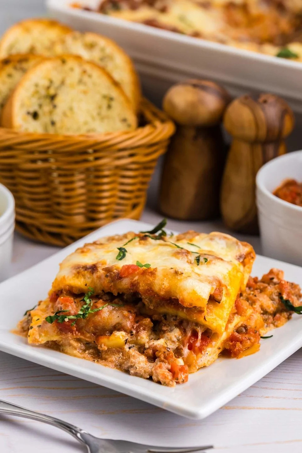 A close up shot ravioli lasagna.