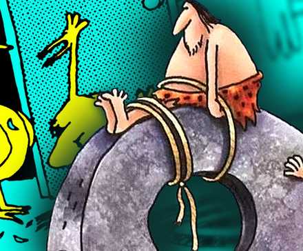 far side cavemen and chickens